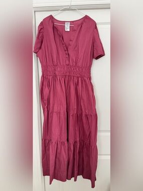 SERRA Berry Midi Maxi Dress with Smocked Waist